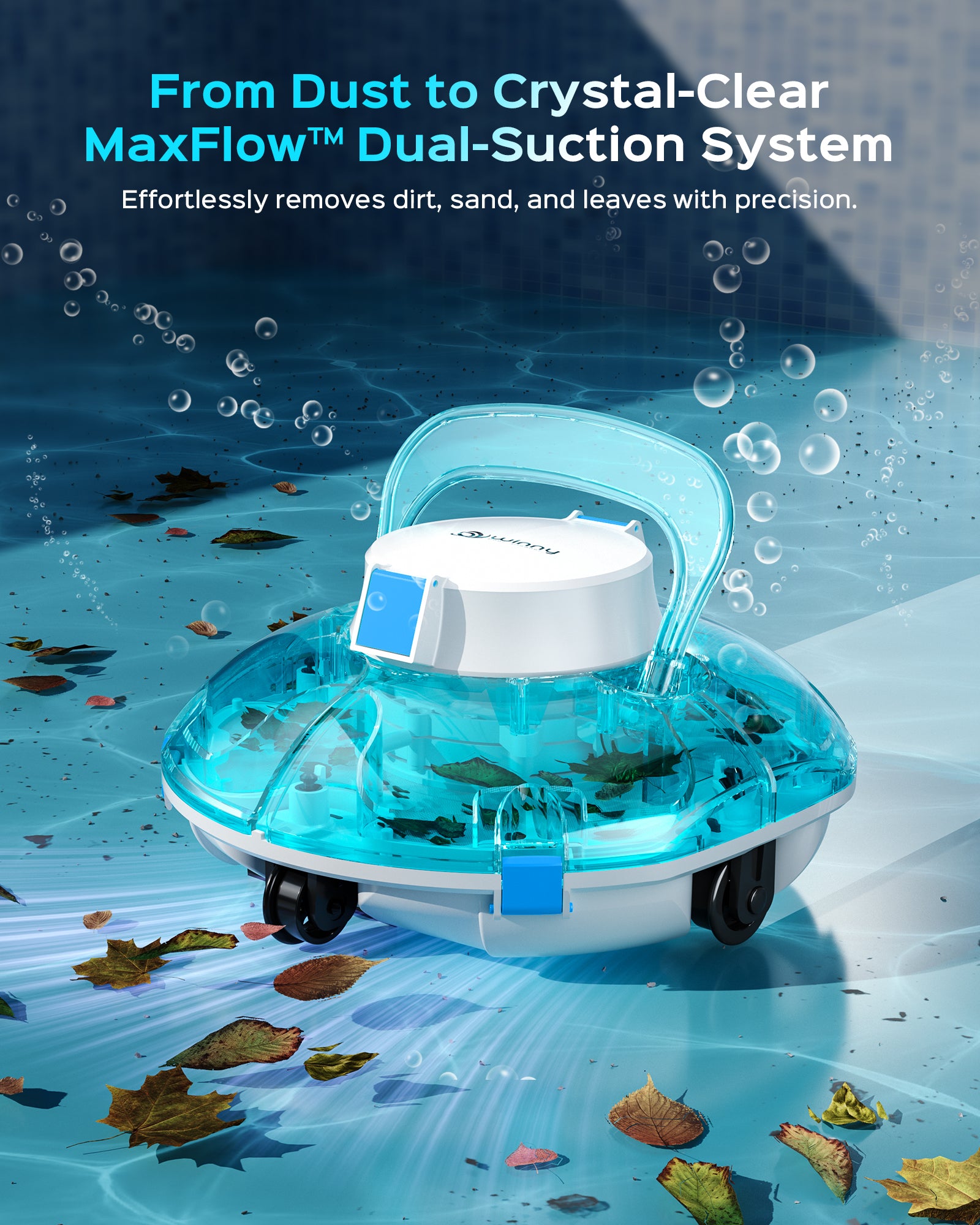 Cordless Robotic Pool Cleaner, Automatic Pool Vacuum for Above Ground with 80 Mins, Double Filters, Portable, Self-Parking, Ideal for Pools up to 650 sq.ft (Sky Blue)