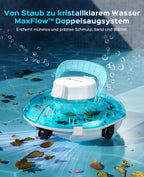WINNY POOL CLEANER Winny 200P Poolroboter, Poolsauger kabellos mit Akku, 80 Min. Laufzeit, für Aufstellpools bis 60 m², Doppelfiltration, Automatisches Parken, Kompakt Leicht (Transparentes Blau-Weiß)
