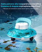 WINNY POOL CLEANER Winny 200P Robot Piscina, Piscina Senza Fili con Batteria, Autonomia 80 Min per Piscine Fuori Terra 60 m², Doppia Filtrazione, Parcheggio Automatico (Trasparente Blu-Bianco)