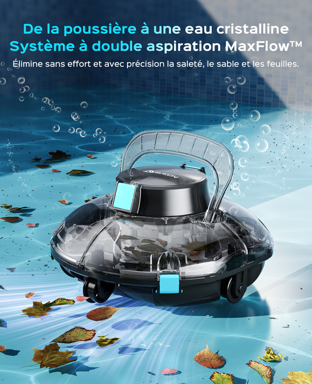 WINNY POOL CLEANER Winny 200P Robot Piscine, Aspirateur Piscine sans Fil avec Batterie, Autonomie 80 Min pour Piscines Hors-Sol 60m², Double Filtration,Stationnement Automatique(Noir-Bleu)