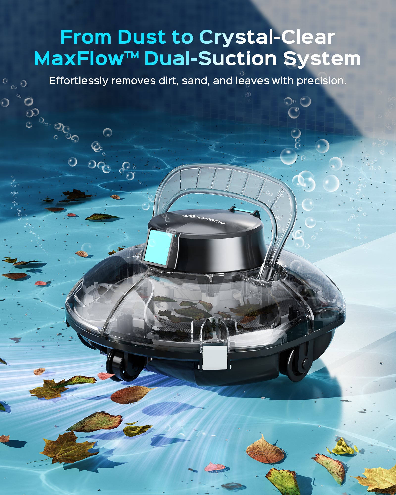 Cordless Robotic Pool Cleaner, Automatic Pool Vacuum for Above Ground with 80 Mins, Double Filters, Portable, Self-Parking, Ideal for Pools up to 650 sq.ft (Gloss Black)