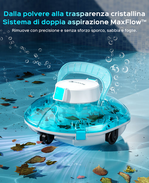 WINNY POOL CLEANER Winny 200 Robot Piscina, Piscina Senza Fili con Batteria, Autonomia 75 Min per Piscine Fuori Terra 60 m², Doppia Filtrazione, Parcheggio Automatico (Blu zaffiro)