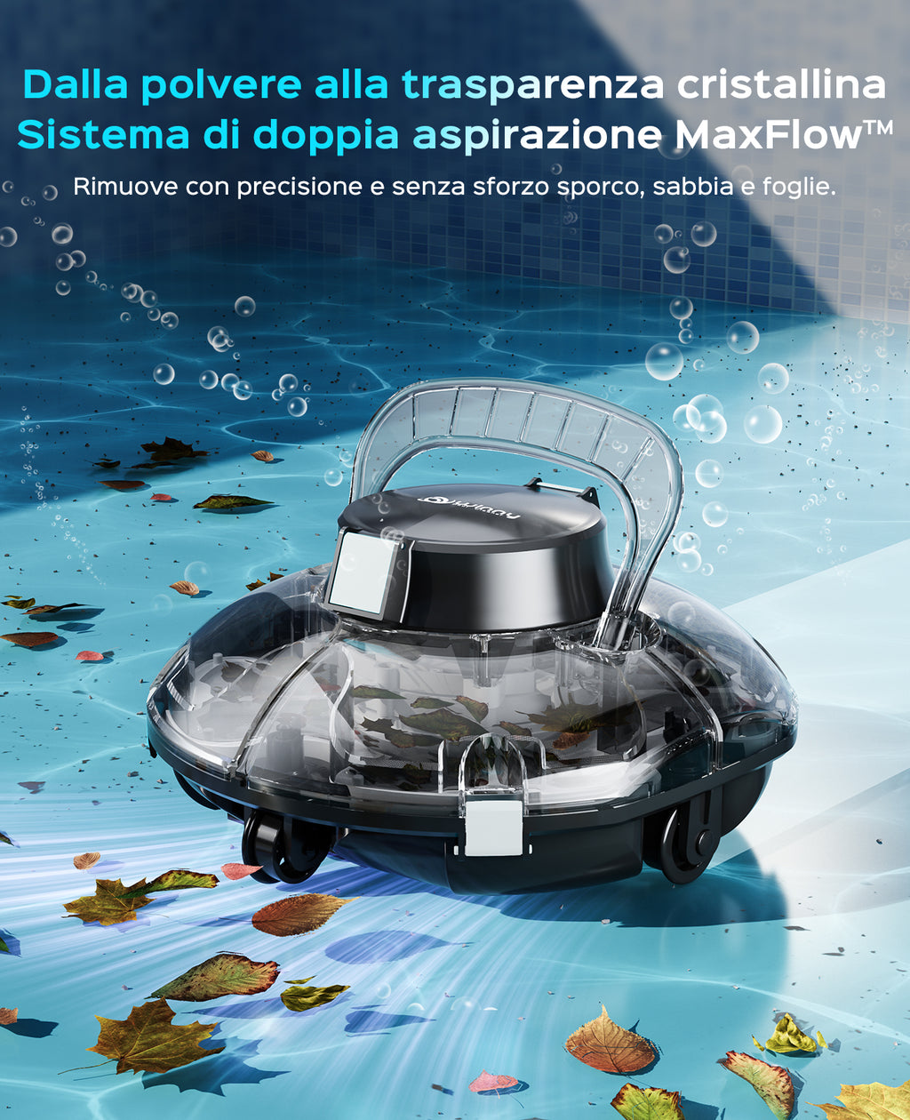 WINNY POOL CLEANER Winny 200 Robot Piscina, Piscina Senza Fili con Batteria, Autonomia 80 Min per Piscine Fuori Terra 60 m², Doppia Filtrazione, Parcheggio Automatico (Nero inchiostro-Bianco）