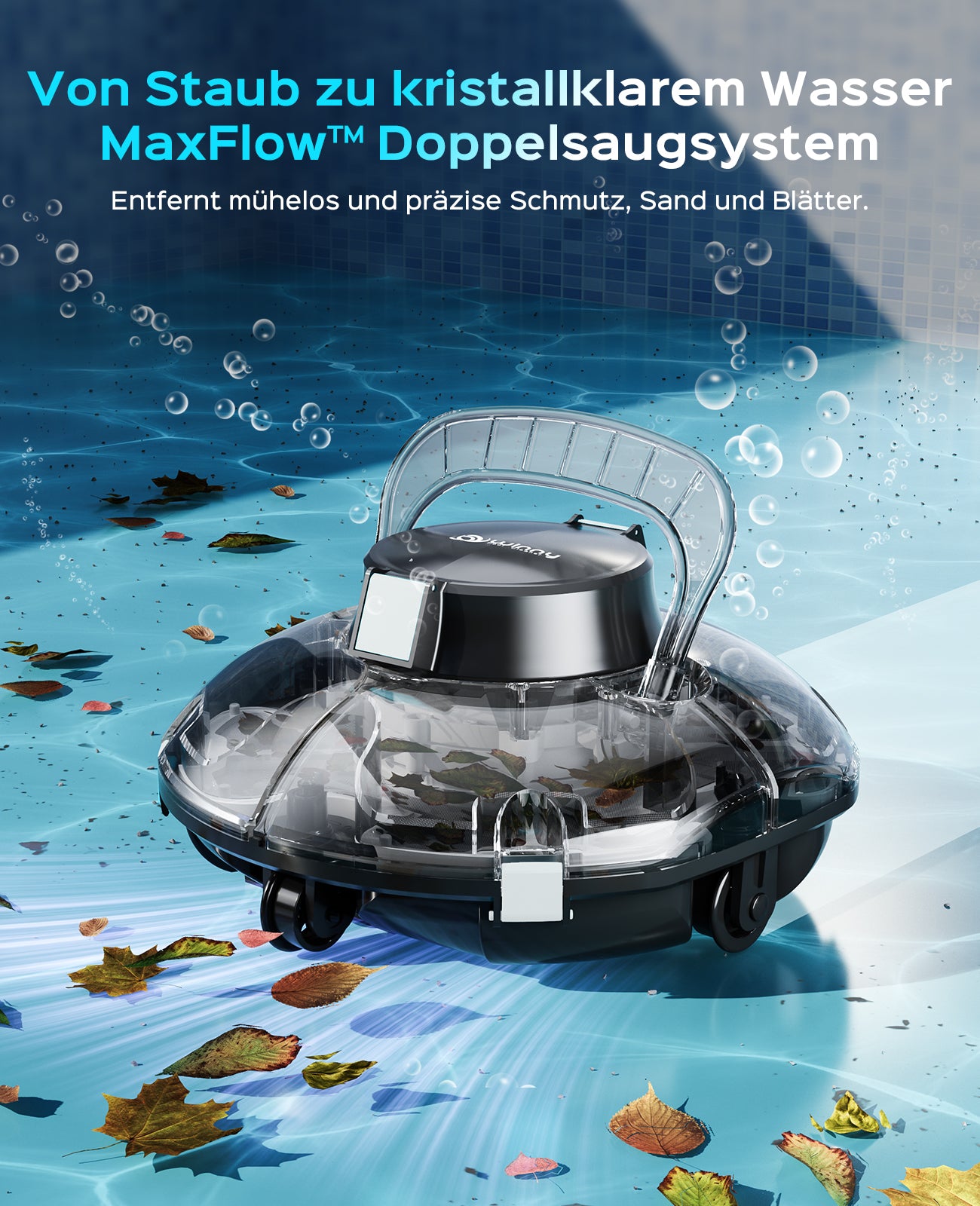 WINNY POOL CLEANER Winny 200 Poolroboter, Poolsauger kabellos mit Akku, 80 Min. Laufzeit, für Aufstellpools bis 60 m², Doppelfiltration, Automatisches Parken, Kompakt Leicht (Tintenschwarz-Weiß)