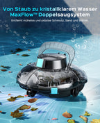 WINNY POOL CLEANER Winny 200 Poolroboter, Poolsauger kabellos mit Akku, 75 Min. Laufzeit, für Aufstellpools bis 60 m², Doppelfiltration, Automatisches Parken, Kompakt Leicht (Transparentes Blau-Weiß)