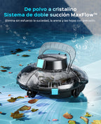 WINNY POOL CLEANER Winny 200 Limpiafondos Piscina, Inalámbrico Robot Limpiafondos Piscina, 75Min Autonomía, Piscinas Desmontables 60m², Doble Filtración,Estacionamiento Auto(Transparente Negro-Azul)
