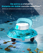 WINNY POOL CLEANER Winny 200 Limpiafondos Piscina, Inalámbrico Robot Limpiafondos Piscina, 75Min Autonomía, Piscinas Desmontables 60m², Doble Filtración,Estacionamiento Auto(Transparente Azul)