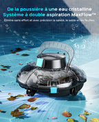 WINNY POOL CLEANER Winny 200 Robot Piscine, Aspirateur Piscine sans Fil avec Batterie, Autonomie 80 Min pour Piscines Hors-Sol 60m², Double Filtration,Stationnement Automatique(Transparent Noir-Bleu)