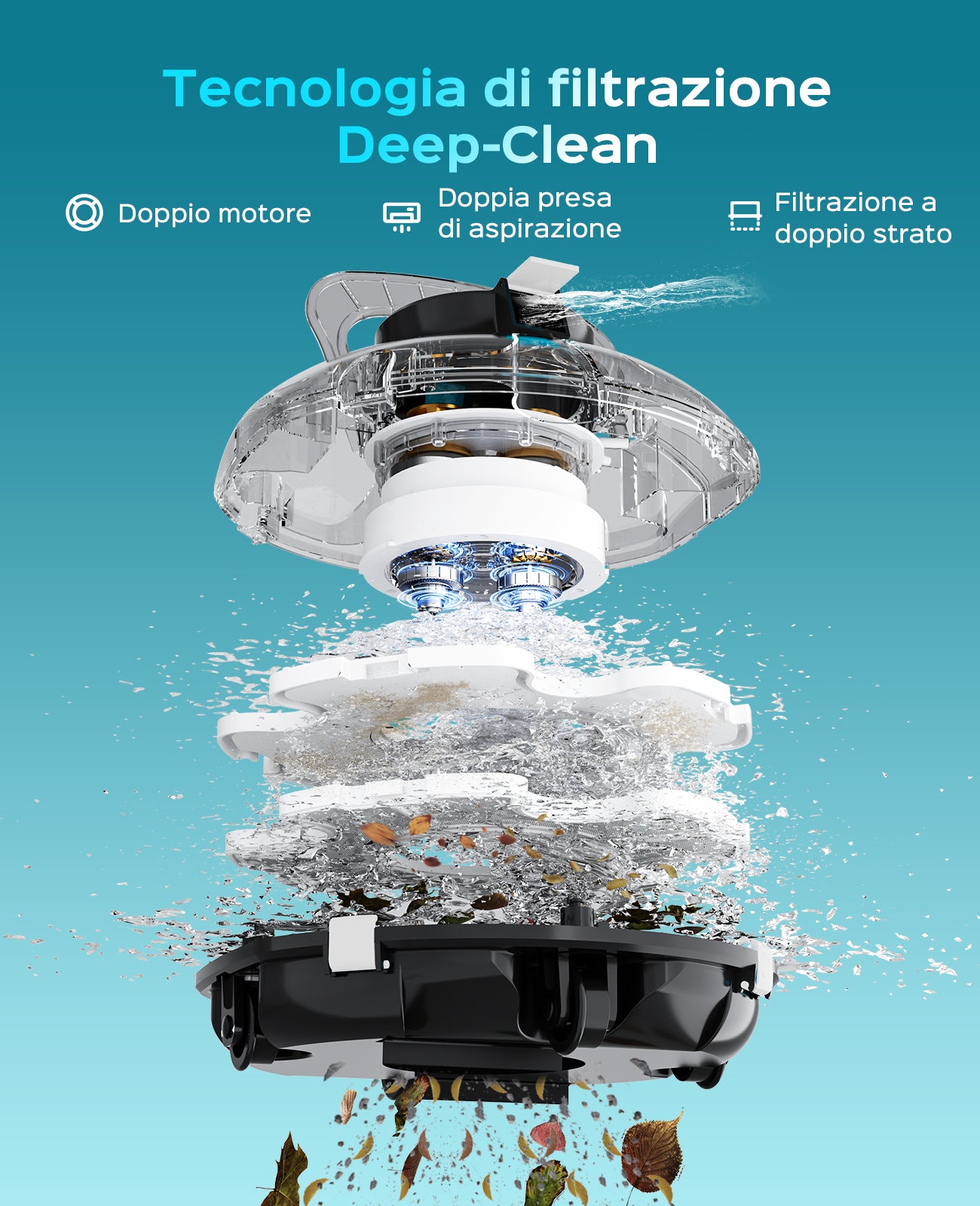WINNY POOL CLEANER Winny 200 Robot Piscina, Piscina Senza Fili con Batteria, Autonomia 80 Min per Piscine Fuori Terra 60 m², Doppia Filtrazione, Parcheggio Automatico (Nero inchiostro-Bianco）