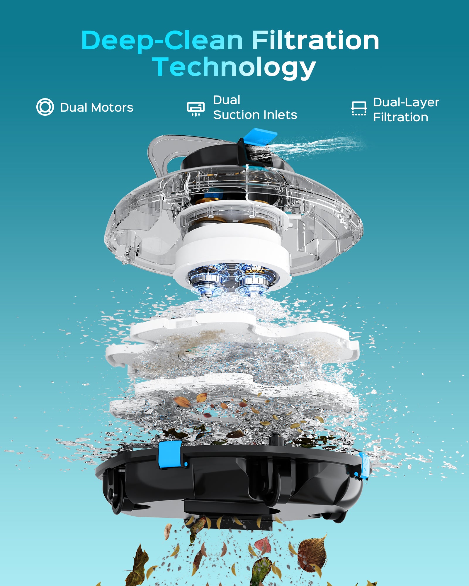 Cordless Robotic Pool Cleaner, Automatic Pool Vacuum for Above Ground with 80 Mins, Double Filters, Portable, Self-Parking, Ideal for Pools up to 650 sq.ft-Black&Blue