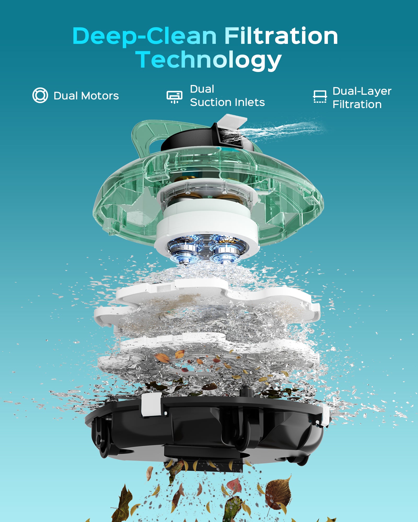 Winny Pool CLAENER Cordless Robotic Pool Cleaner, Automatic Pool Vacuum for Above Ground with 80 Mins, Double Filters, Portable, Self-Parking, Ideal for Pools up to 650 sq.ft (Emerald Green White)