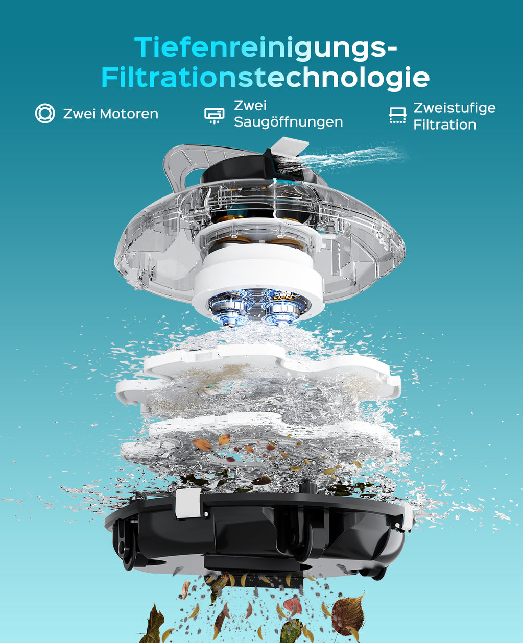 WINNY POOL CLEANER Winny 200 Poolroboter, Poolsauger kabellos mit Akku, 80 Min. Laufzeit, für Aufstellpools bis 60 m², Doppelfiltration, Automatisches Parken, Kompakt Leicht (Tintenschwarz-Weiß)