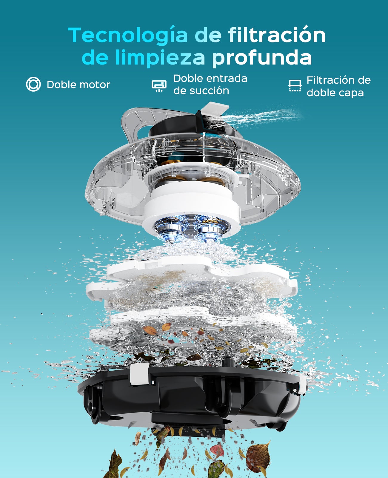 WINNY POOL CLEANER Winny 200 Limpiafondos Piscina, Inalámbrico Robot Limpiafondos Piscina, 80Min Autonomía, Piscinas Desmontables 60m², Doble Filtración,Estacionamiento Auto(Negro tinta-Blanco）