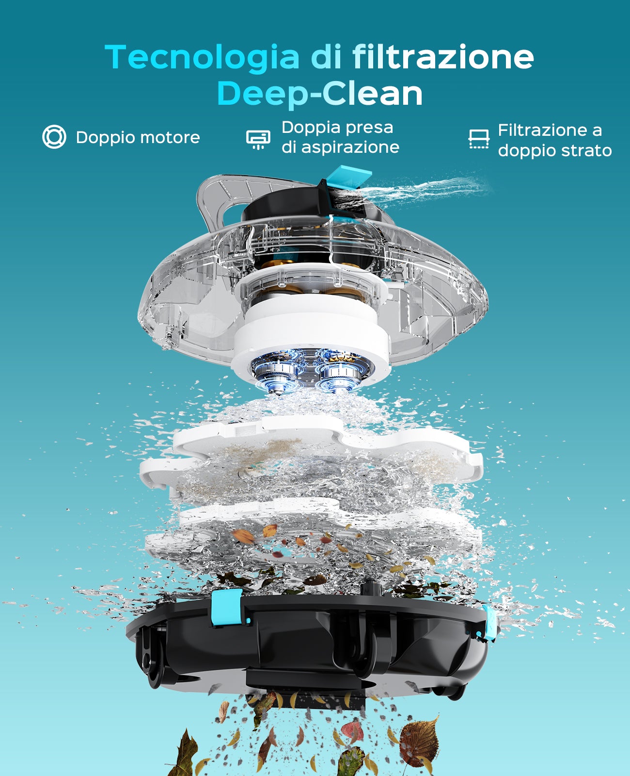 WINNY POOL CLEANER Winny 200P Robot Piscina, Piscina Senza Fili con Batteria, Autonomia 80 Min per Piscine Fuori Terra 60 m², Doppia Filtrazione, Parcheggio Automatico(Nero-Blu)