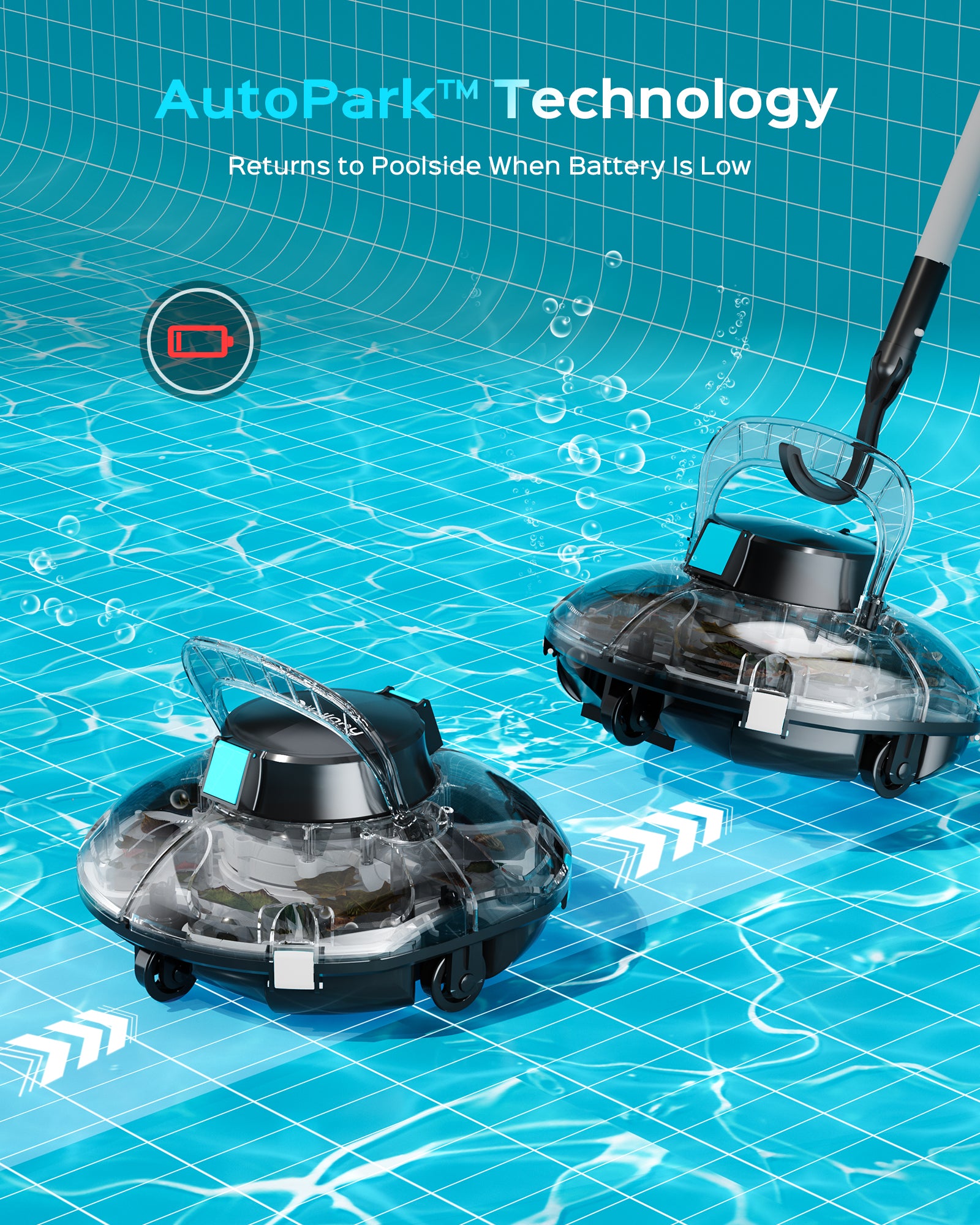 Cordless Robotic Pool Cleaner, Automatic Pool Vacuum for Above Ground with 80 Mins, Double Filters, Portable, Self-Parking, Ideal for Pools up to 650 sq.ft (Gloss Black)