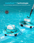 WINNY POOL CLEANER Winny 200P Poolroboter, Poolsauger kabellos mit Akku, 80 Min. Laufzeit, für Aufstellpools bis 60 m², Doppelfiltration, Automatisches Parken, Kompakt Leicht (Transparentes Blau-Weiß)