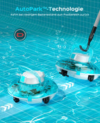 WINNY POOL CLEANER Winny 200 Poolroboter, Poolsauger kabellos mit Akku, 75 Min. Laufzeit, für Aufstellpools bis 60 m², Doppelfiltration, Automatisches Parken, Kompakt Leicht (Transparentes Blau)