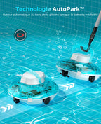 WINNY POOL CLEANER Winny 200P Robot Piscine, Aspirateur Piscine Sans Fil Avec Batterie, Autonomie 80 Min pour Piscines Hors-Sol 60m², Double Filtration,Stationnement Automatique(Transparent Bleu-Blanc)