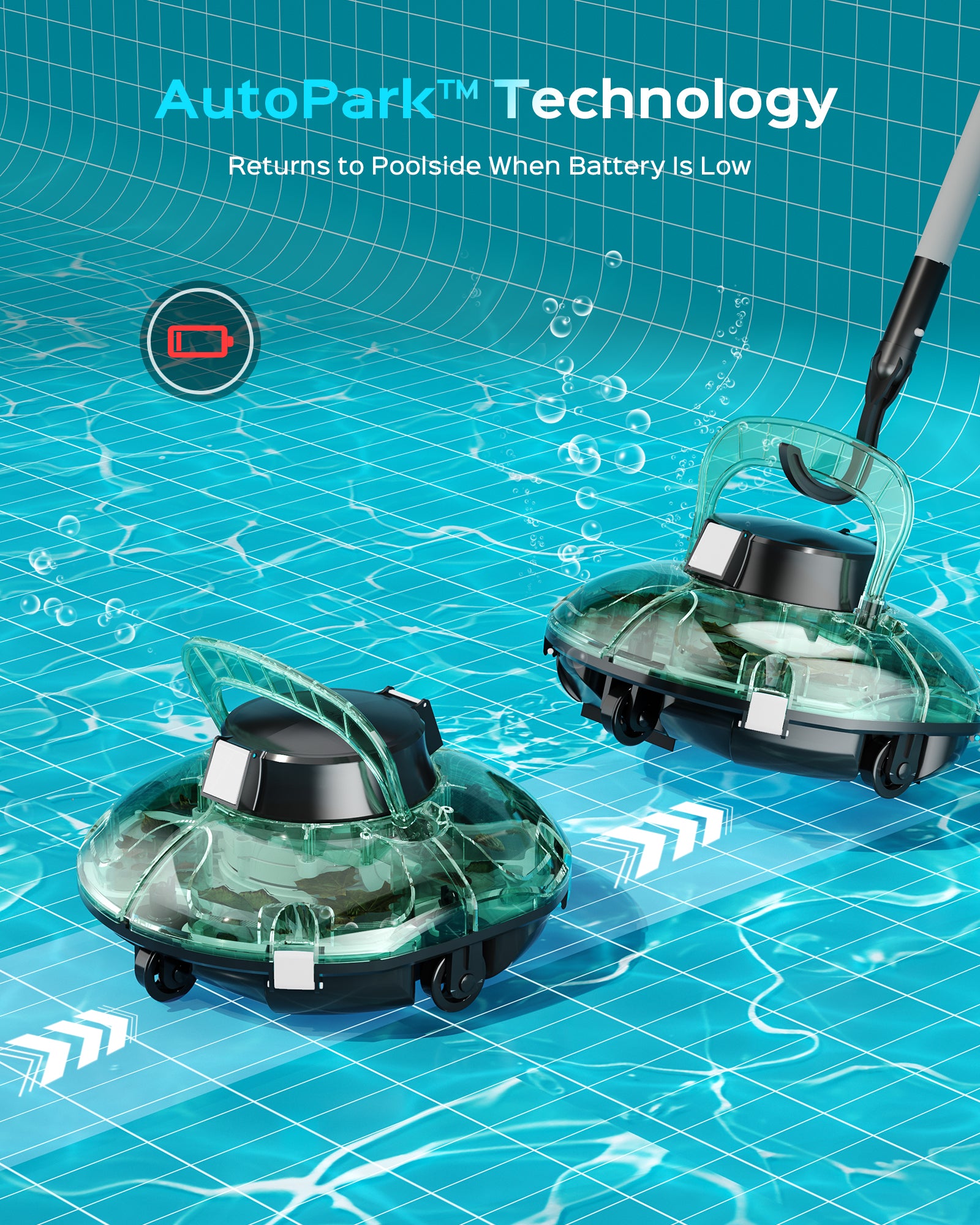 Winny Pool CLAENER Cordless Robotic Pool Cleaner, Automatic Pool Vacuum for Above Ground with 80 Mins, Double Filters, Portable, Self-Parking, Ideal for Pools up to 650 sq.ft (Emerald Green White)