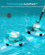 WINNY POOL CLEANER Winny 200 Robot Piscine, Aspirateur Piscine Sans Fil Avec Batterie, Autonomie 75 Min pour Piscines Hors-Sol 60m², Double Filtration,Stationnement Automatique(Transparent Bleu)