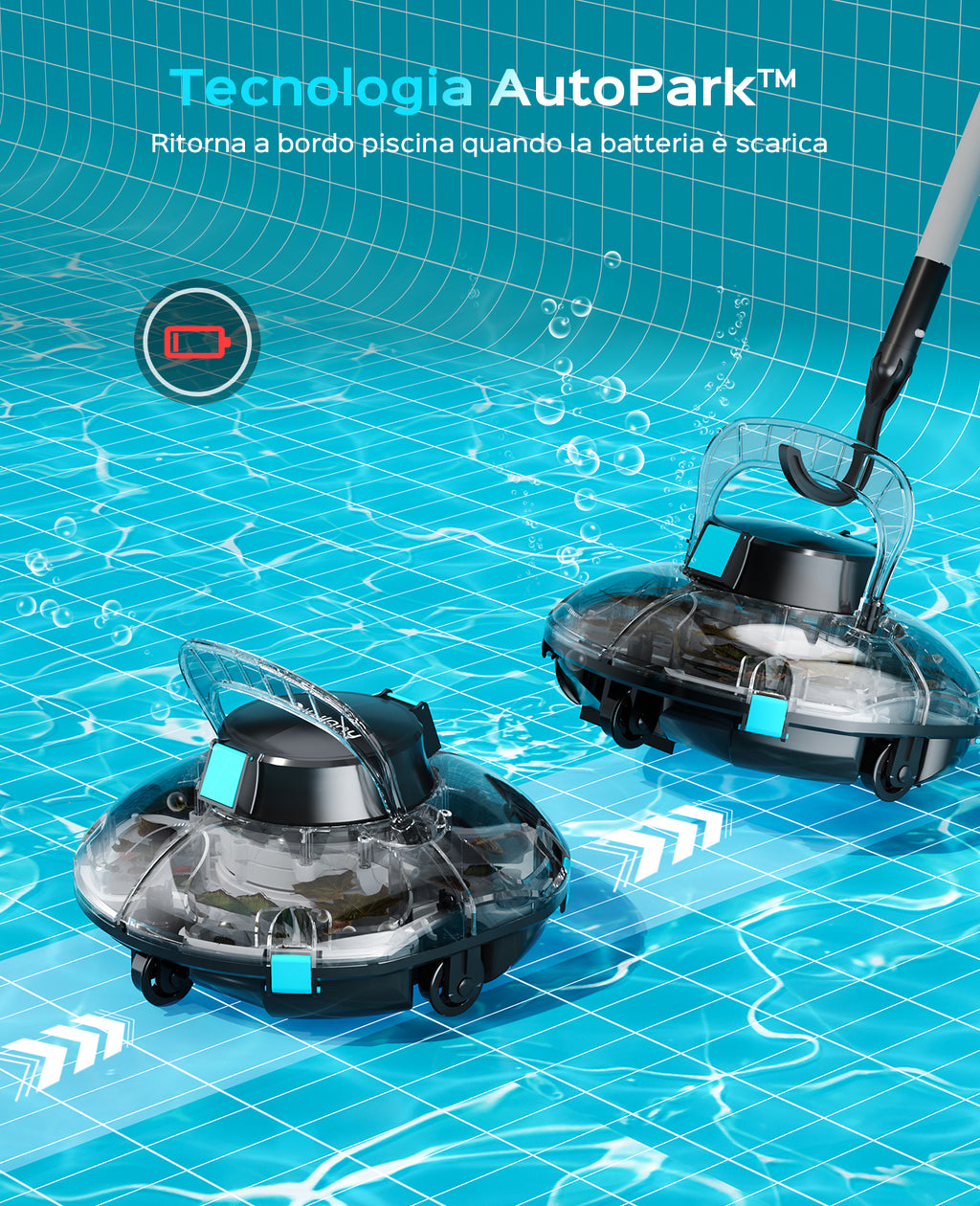 WINNY POOL CLEANER Winny 200P Limpiafondos Piscina, Inalámbrico Robot Limpiafondos Piscina, 80Min Autonomía, Piscinas Desmontables 60m², Doble Filtración,Estacionamiento Auto(Negro-Azul)