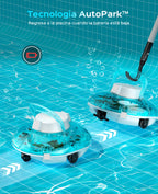 WINNY POOL CLEANER Winny 200P Limpiafondos Piscina, Inalámbrico Robot Limpiafondos Piscina, 80Min Autonomía, Piscinas Desmontables 60m², Doble Filtración,Estacionamiento Auto(Transparente Azul-Blanco)