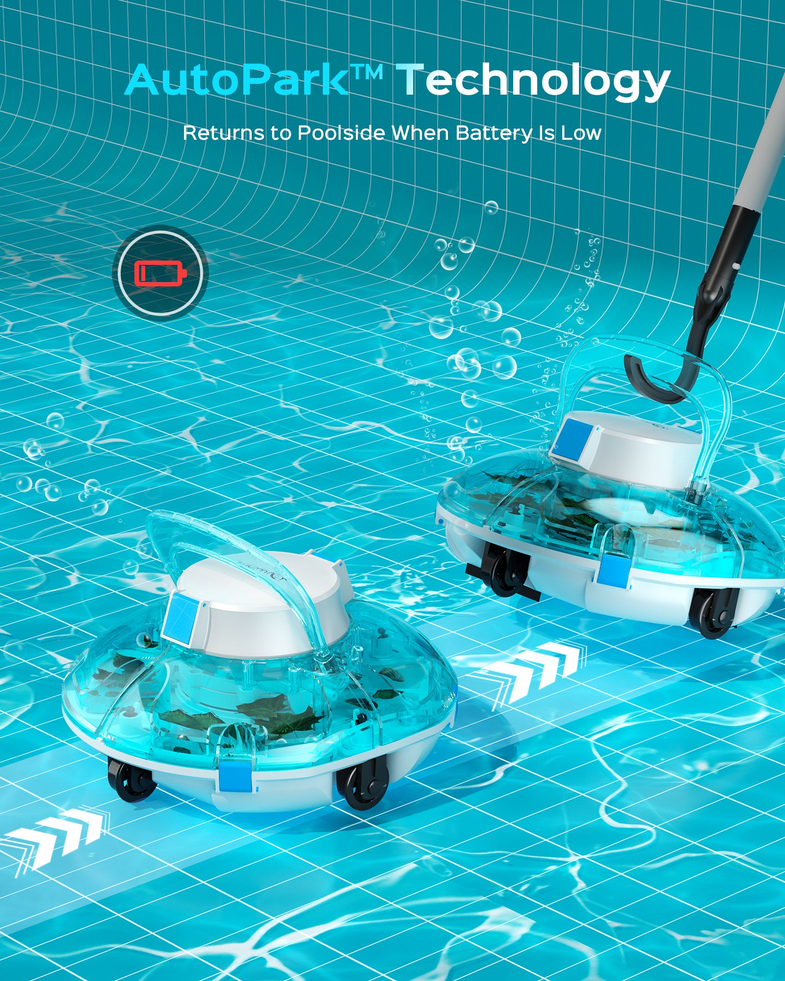 Cordless Robotic Pool Cleaner, Automatic Pool Vacuum for Above Ground with 80 Mins, Double Filters, Portable, Self-Parking, Ideal for Pools up to 650 sq.ft (Sky Blue)