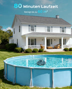 WINNY POOL CLEANER Winny 200 Poolroboter, Poolsauger kabellos mit Akku, 80 Min. Laufzeit, für Aufstellpools bis 60 m², Doppelfiltration, Automatisches Parken, Kompakt Leicht (Tintenschwarz-Weiß)