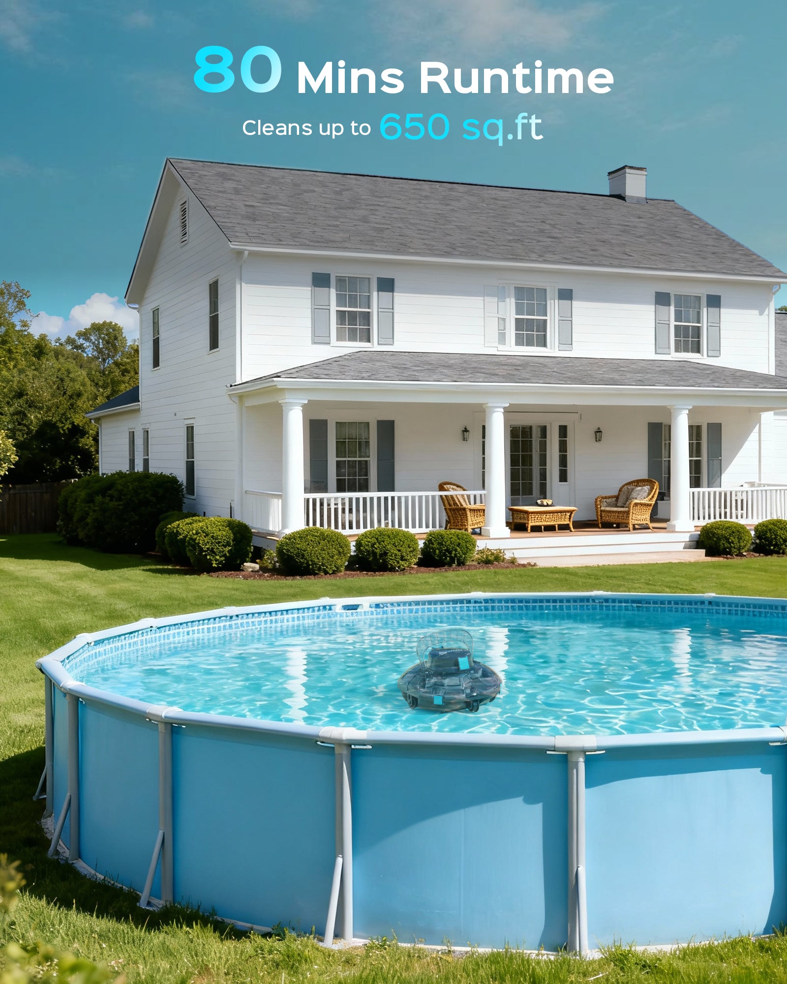 (2026 Upgraded) Cordless Robotic Pool Cleaner, Lasts 80Mins, Automatic Above Ground Pool Vacuum Cleaner-Dual Layer Filtration, Portable, LED Indicator, Auto-Parking, Flat Pools Up to 645 Sq.ft
