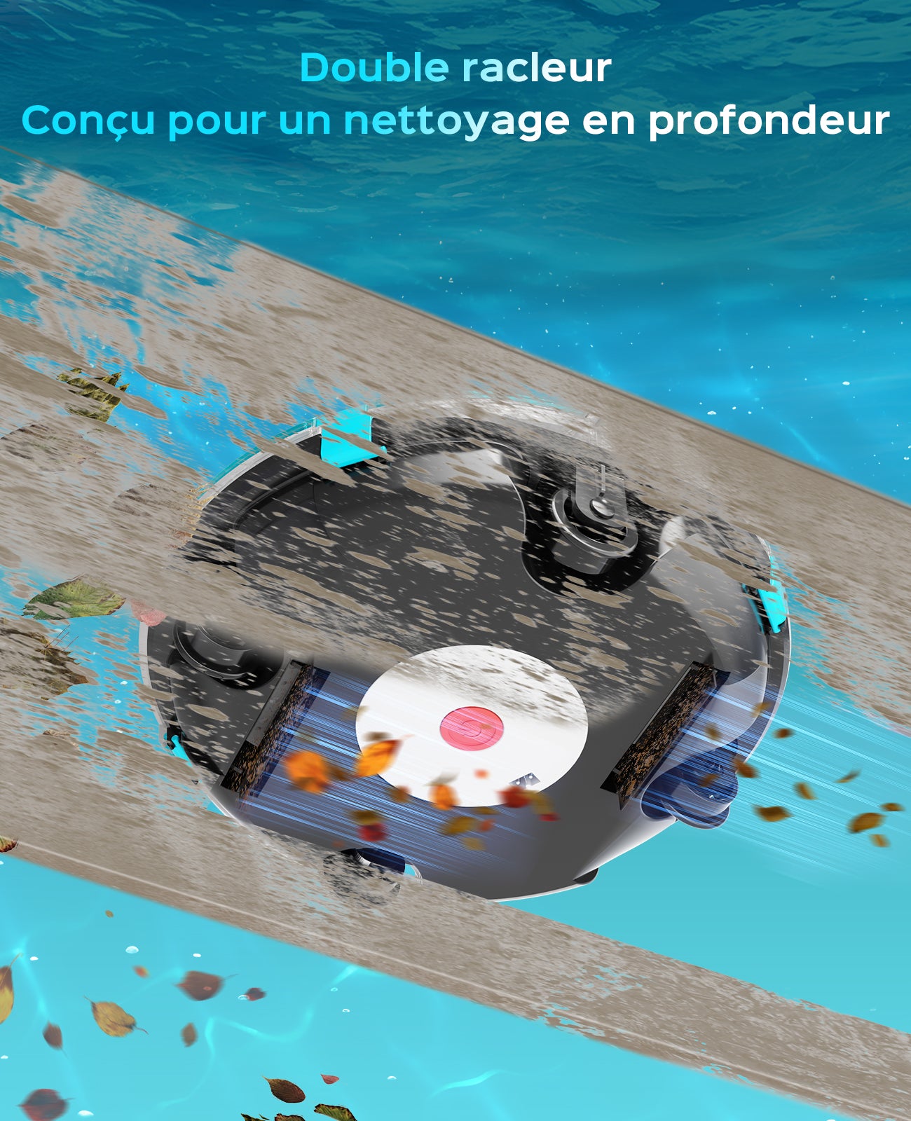 WINNY POOL CLEANER Winny 200 Robot Piscine, Aspirateur Piscine sans Fil avec Batterie, Autonomie 80 Min pour Piscines Hors-Sol 60m², Double Filtration,Stationnement Automatique(Transparent Noir-Bleu)
