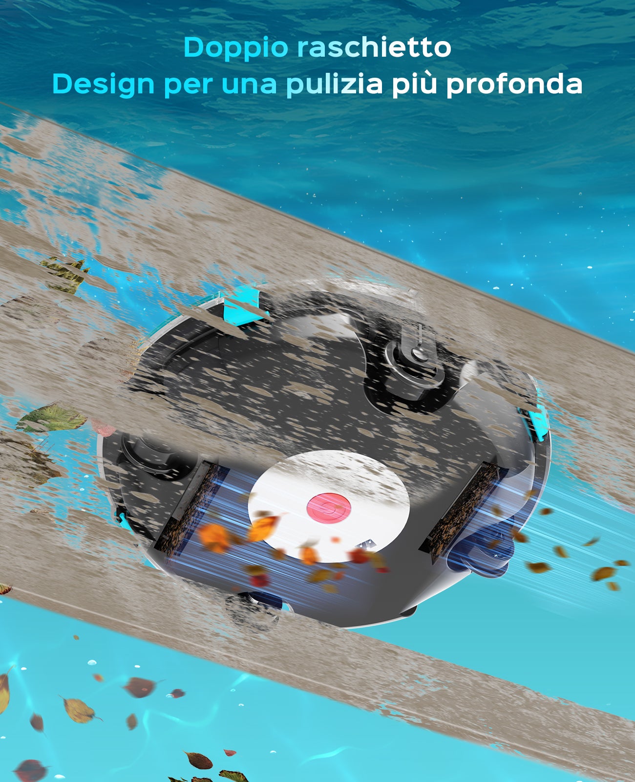 WINNY POOL CLEANER Winny 200 Robot Piscina, Piscina Senza Fili con Batteria, Autonomia 75 Min per Piscine Fuori Terra 60 m², Doppia Filtrazione, Parcheggio Automatico (Trasparente Nero-Blu)