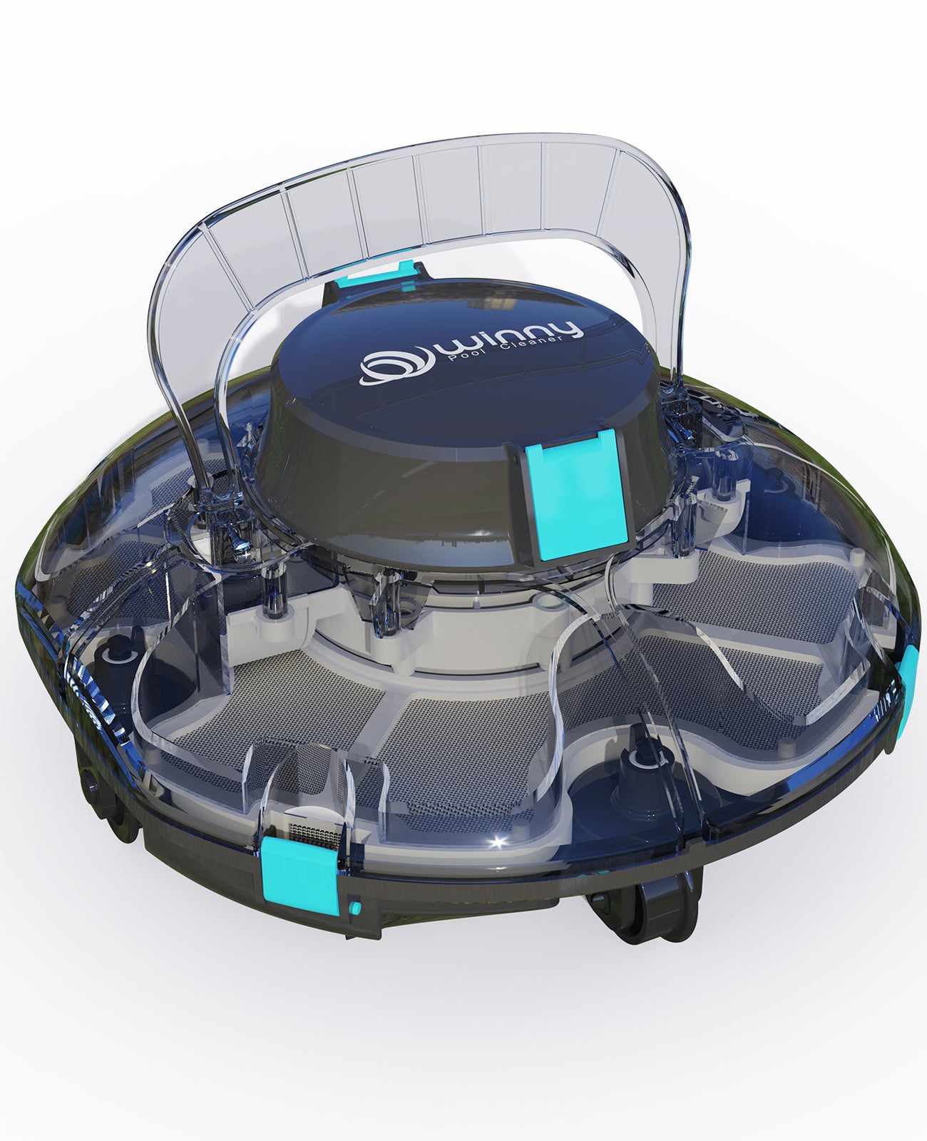WINNY POOL CLEANER Winny 200 Poolroboter, Poolsauger kabellos mit Akku, 75 Min. Laufzeit, für Aufstellpools bis 60 m², Doppelfiltration, Automatisches Parken, Kompakt Leicht (Transparentes Blau-Weiß)