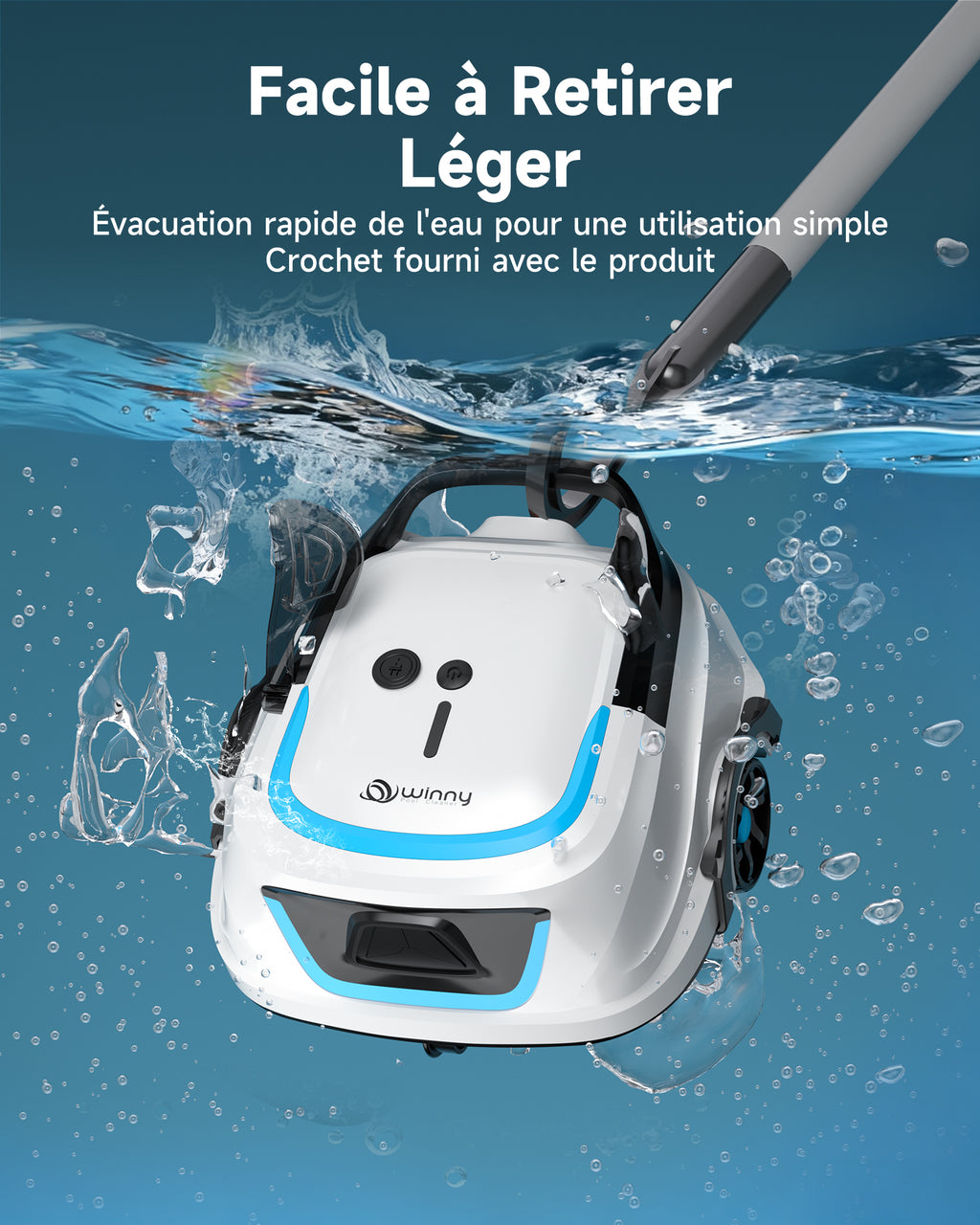 WYBOT A1max Robot Piscine sans Fil pour Piscines Hors-Sol, Aspirateur Automatique, Robot Piscine 130 Min Autonomie, Double Filtration, LED, Charge 2h, 4 Modes,Bleu Glacier