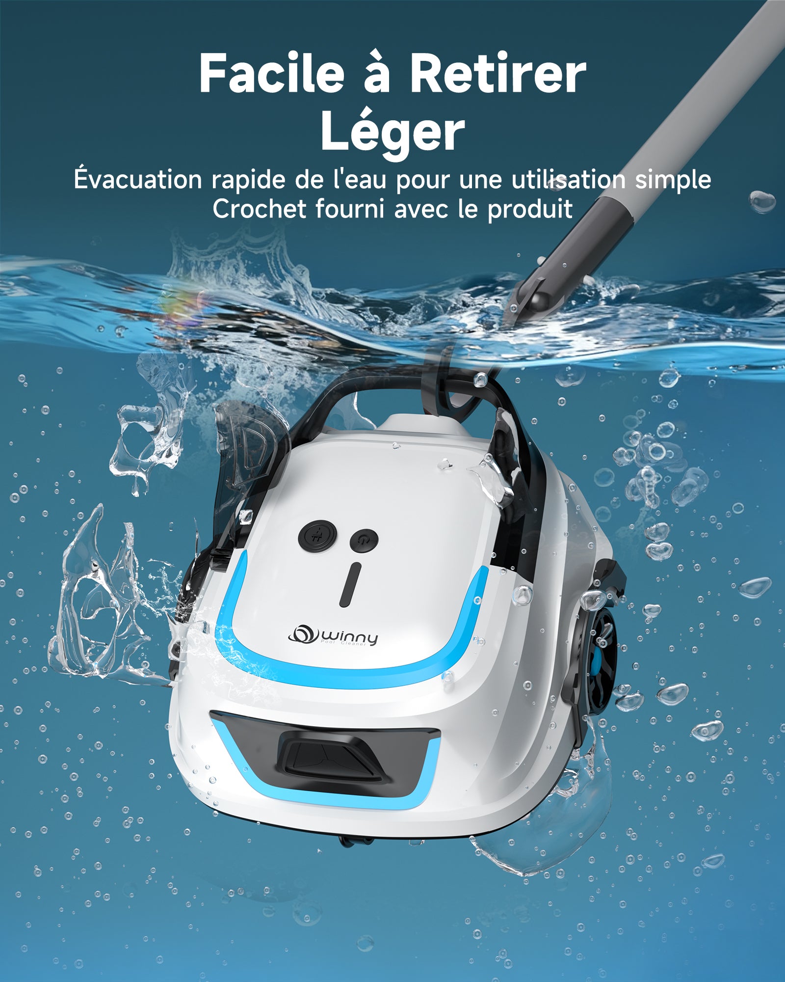 WYBOT A1max Robot Piscine sans Fil pour Piscines Hors-Sol, Aspirateur Automatique, Robot Piscine 130 Min Autonomie, Double Filtration, LED, Charge 2h, 4 Modes,Bleu Glacier