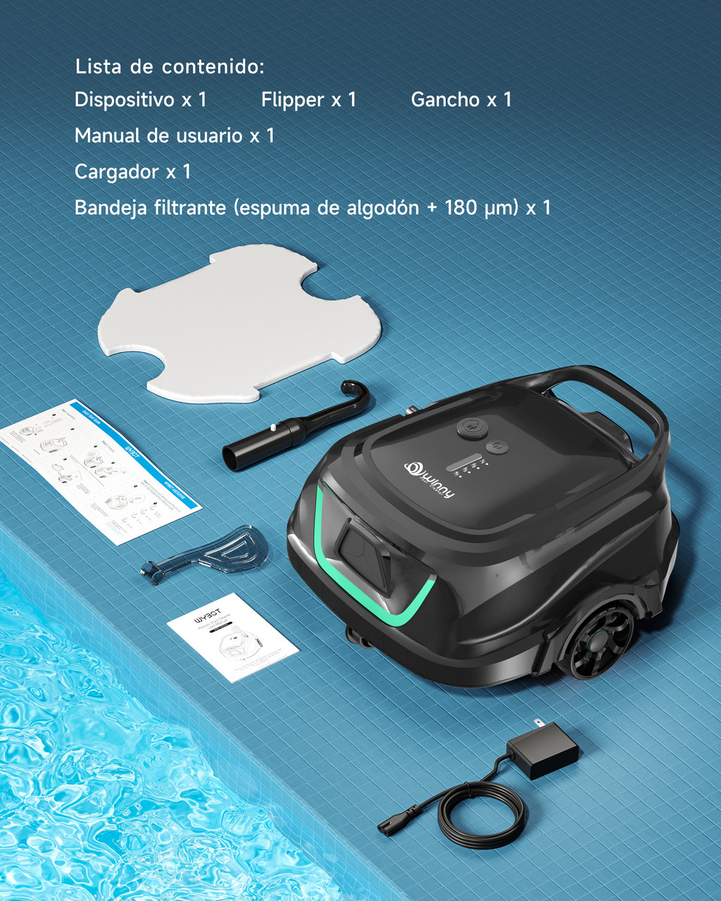 WYBOT A1max Robot Piscina Inteligente, Doble Filtración, Autonomía 130 Min, Limpiafondos Piscina Potente Inalámbrico para sobre Suelo Y Planas, Elimina Residuos, Auto-Estacionamiento,Verde Bosque