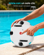 WINNY POOL CLEANER Winny 200 Robot Piscina, Piscina Senza Fili con Batteria, Autonomia 75 Min per Piscine Fuori Terra 60 m², Doppia Filtrazione, Parcheggio Automatico (Trasparente Blu)