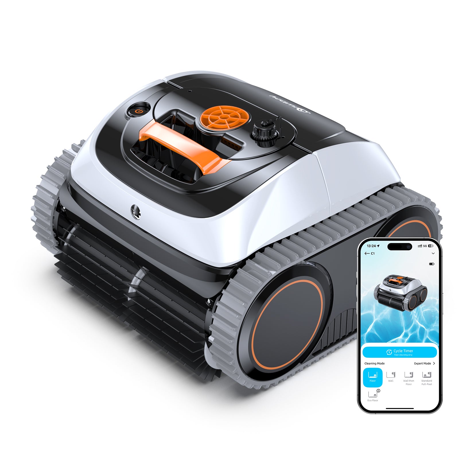 Winny C1 Robot Piscina e Robot Piscina Fuori Terra-Senza Fili, 150 min di Autonomia, Pulisce Fondo e Pareti, Navigazione Intelligente, per Piscine Interrate e Fuori Terra, Arancia Bianca