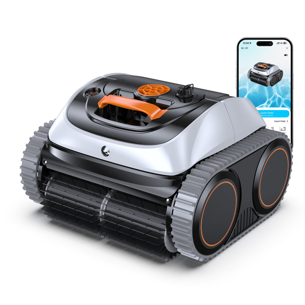 Winny C1 Robot Piscina y Limpiafondos Piscina-Sin Cables, 150 min de Autonomía, Limpia Paredes y Fondo, Navegación Inteligente,para Piscinas Enterradas y sobre Suelo, Naranja Blanco