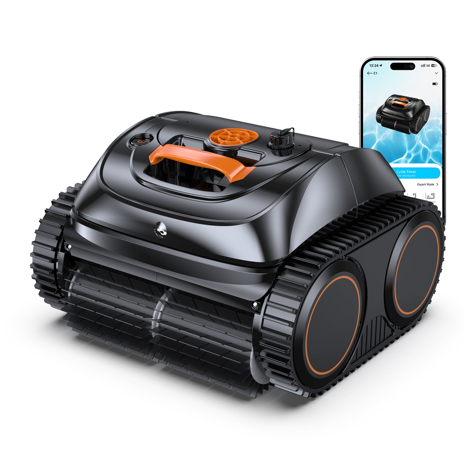 WINNY C1 Robot Piscina y Limpiafondos Piscina-Sin Cables, 150 min de Autonomía, Limpia Paredes y Fondo, Navegación Inteligente, Auto-aparcamiento, para Piscinas Enterradas y Sobre Suelo, Naranja Negro