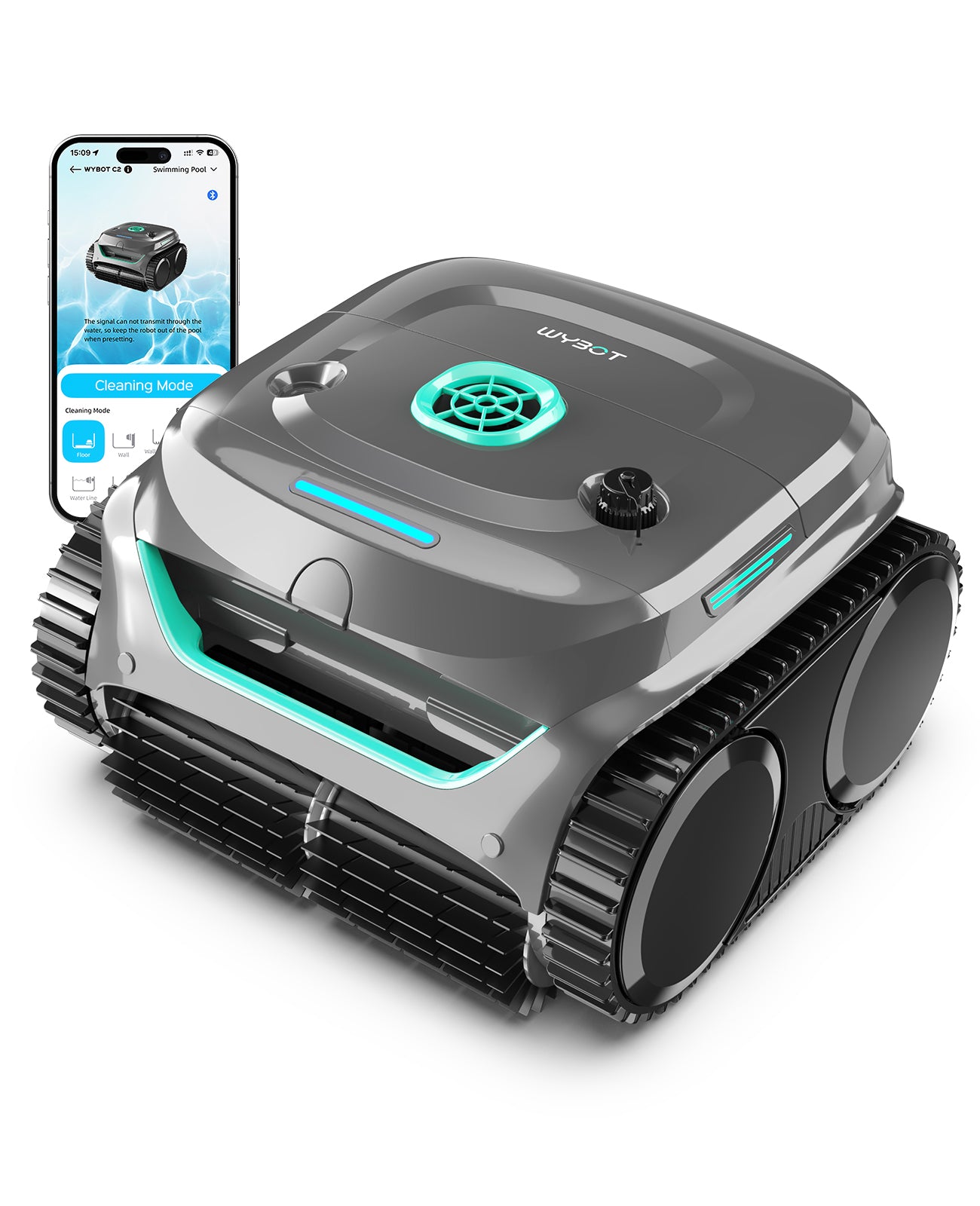 WYBOT C2 Poolroboter Akku Boden und Wand für Einbaupools bis 150㎡, Doppelfiltration, 3-fach Motor, Starke Saugkraft, Wandkletter & Wasserlinie, 180 Min, App(Dunkelgraugrün-Grün)