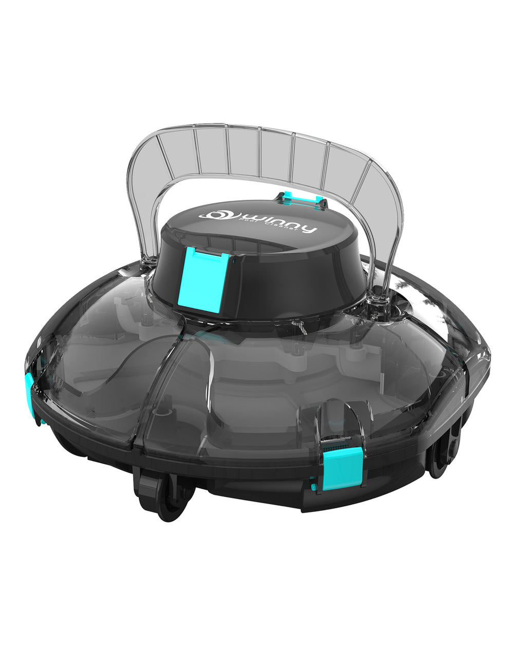 WINNY POOL CLEANER Winny 200 Limpiafondos Piscina, Inalámbrico Robot Limpiafondos Piscina, 75Min Autonomía, Piscinas Desmontables 60m², Doble Filtración,Estacionamiento Auto(Transparente Negro-Azul)