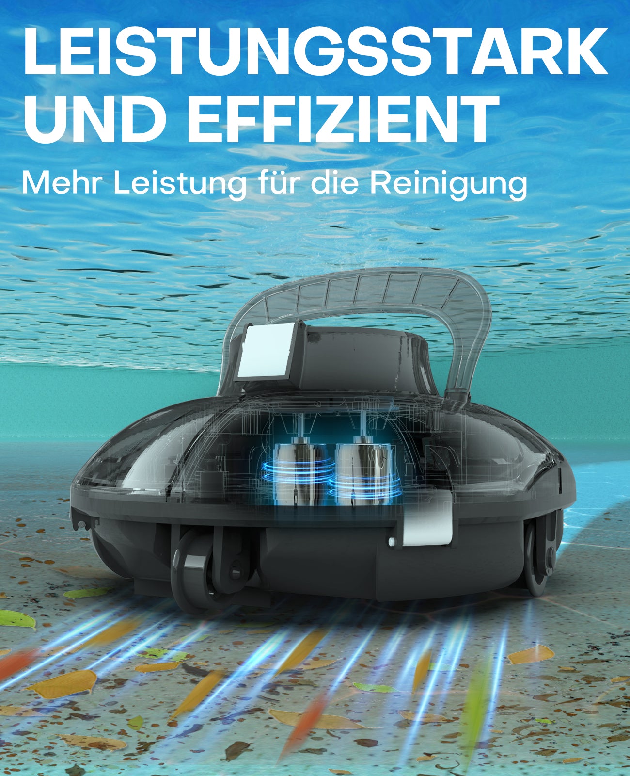 WINNY POOL CLEANER Winny 200 Poolroboter, Poolsauger kabellos mit Akku, 75 Min. Laufzeit, für Aufstellpools bis 60 m², Doppelfiltration, Automatisches Parken, Kompakt Leicht (Transparent Schwarz-Weiß)