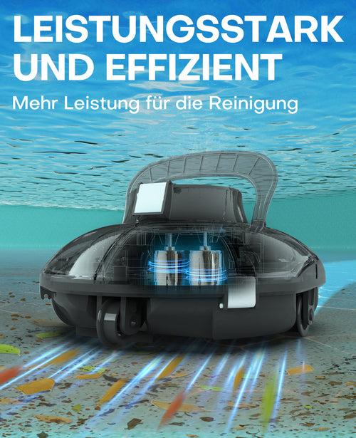 WINNY POOL CLEANER Winny 200 Poolroboter, Poolsauger kabellos mit Akku, 75 Min. Laufzeit, für Aufstellpools bis 60 m², Doppelfiltration, Automatisches Parken, Kompakt Leicht (Transparent Schwarz-Weiß)