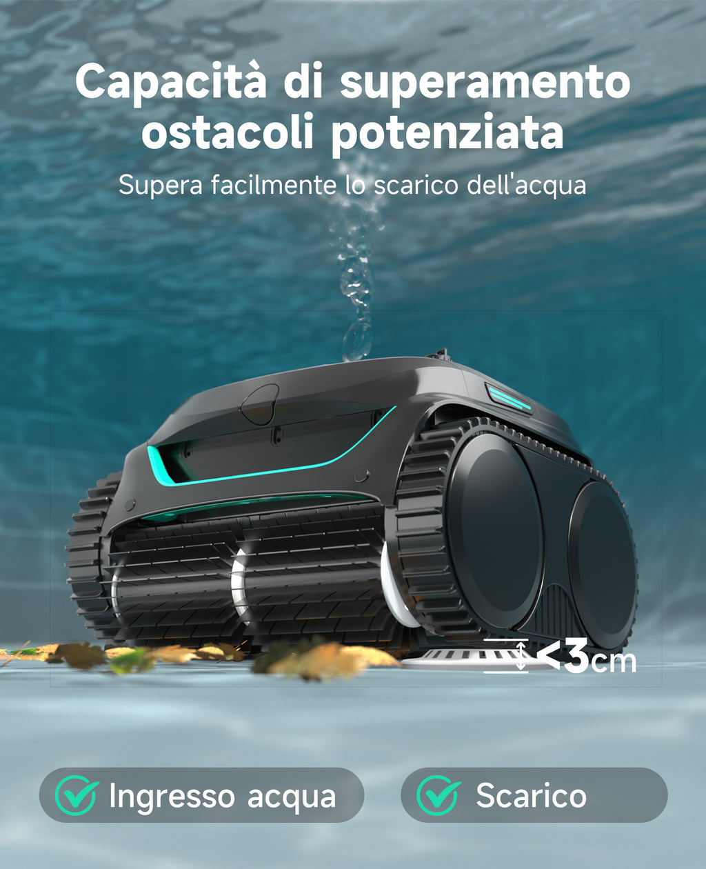 WYBOT C2 Robot Piscine Pareti e Fondo, Senza Fili per Piscine Interrate 150㎡, Doppia Filtrazione, 3 Motori, Aspirazione Potente, Pulizia Pareti & Linea d'Acqua, 180 Min, App(Verde nero scuro-Grigio)