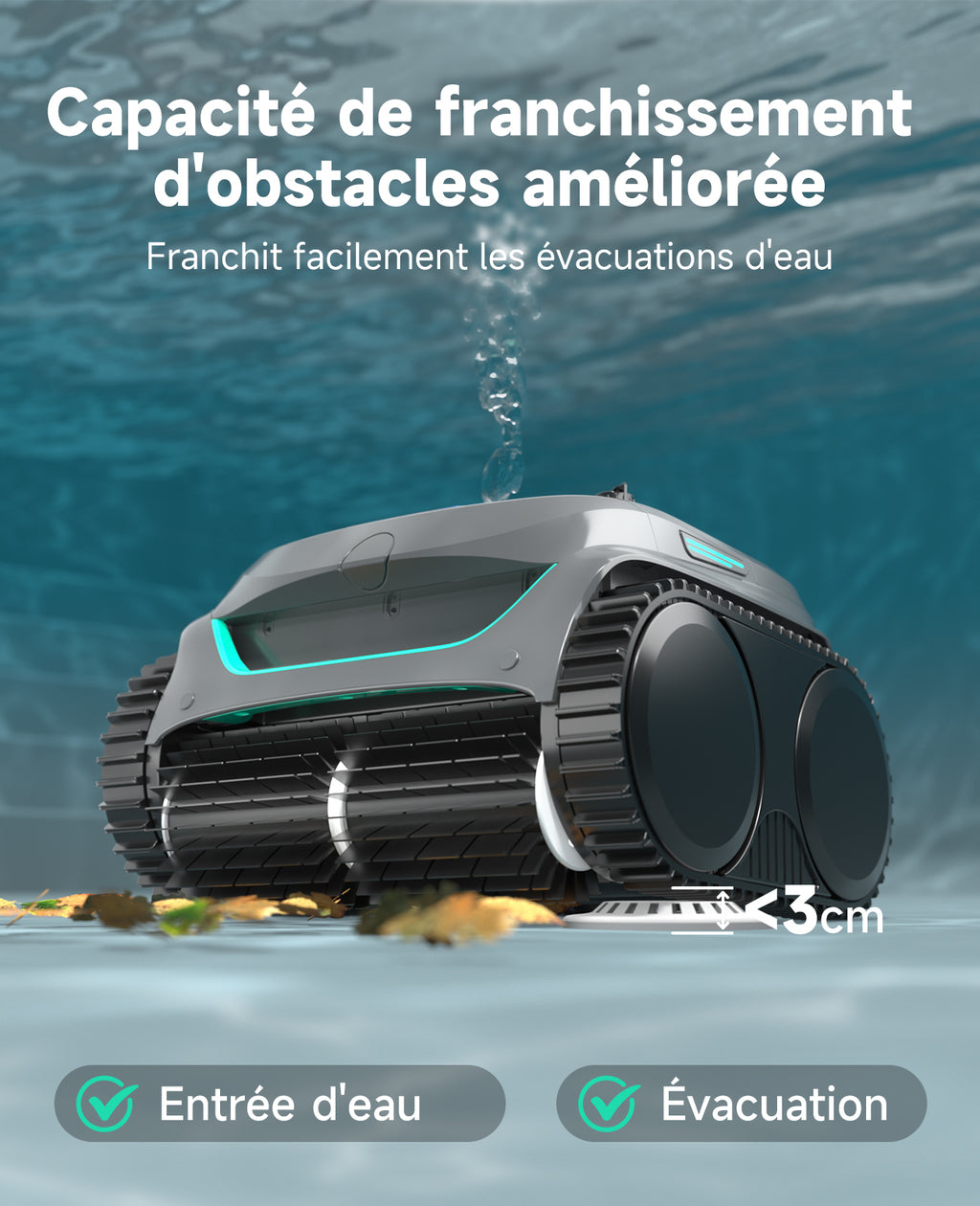 WYBOT C2 Robot Piscine Sans Fil pour Piscines Enterrées 150㎡, Double Filtration, 3 Moteurs, Aspiration Puissante, Nettoyage Parois & Ligne d'Eau, 180 Min, App(Vert gris foncé-Vert)