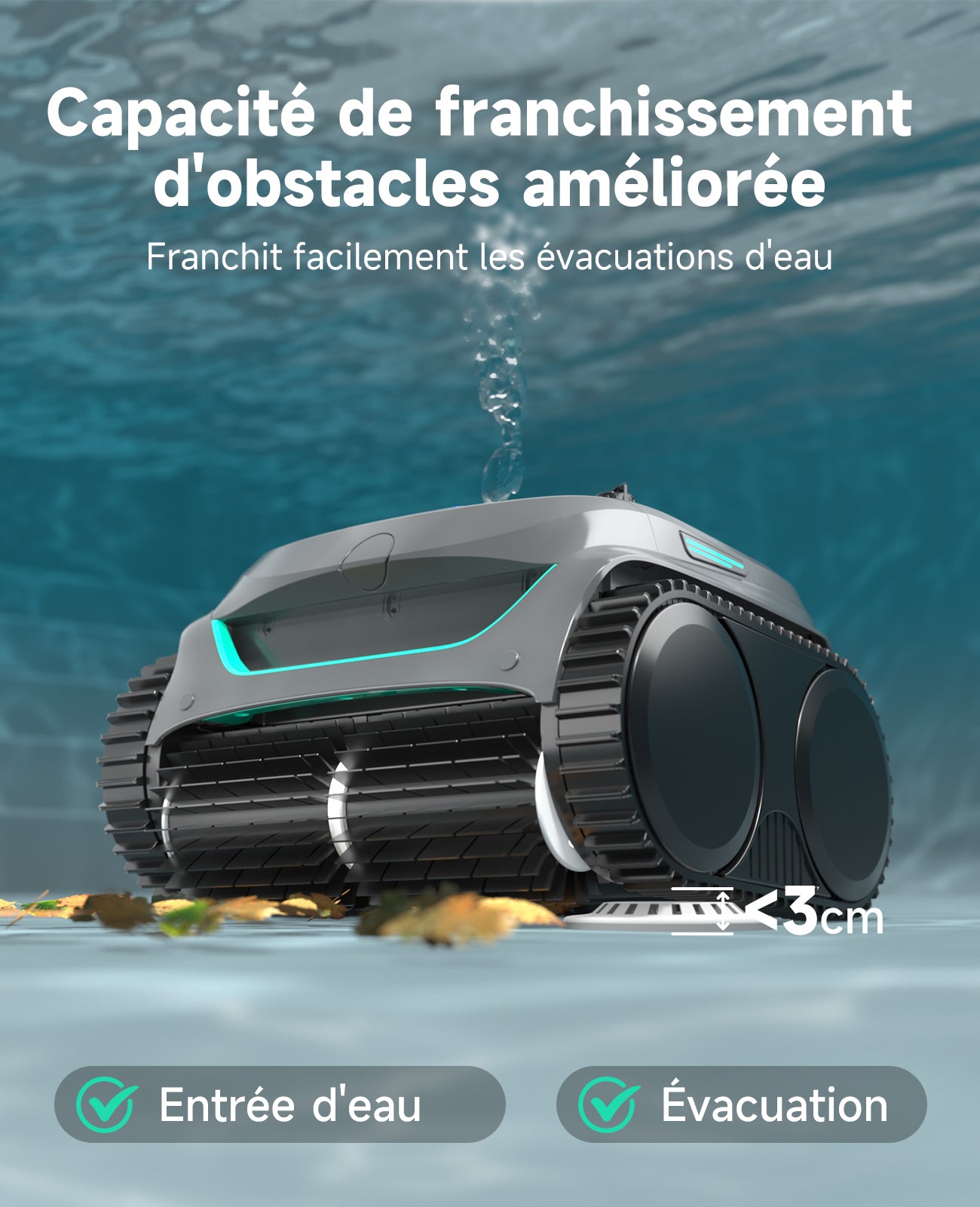 WYBOT C2 Robot Piscine Sans Fil pour Piscines Enterrées 150㎡, Double Filtration, 3 Moteurs, Aspiration Puissante, Nettoyage Parois & Ligne d'Eau, 180 Min, App(Vert gris foncé-Vert)