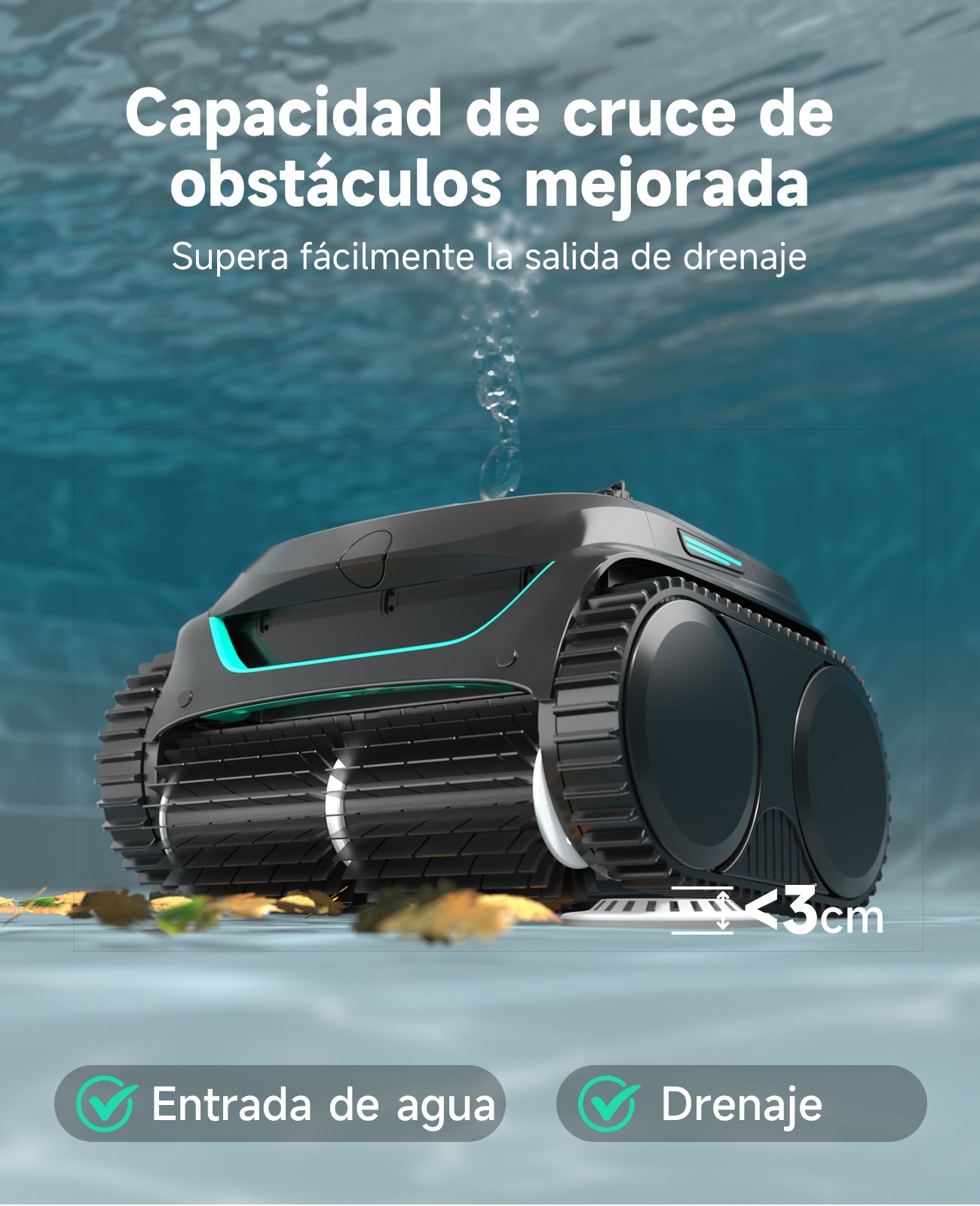 WYBOT C2 Limpiafondos Piscina Robot Inalámbrico, 3 Motores, Doble Filtración, Limpieza Paredes y Línea de Agua, Autonomía 180 Min, para Piscinas Enterradas Hasta 150㎡, App(Verde negro oscuro-Verde)
