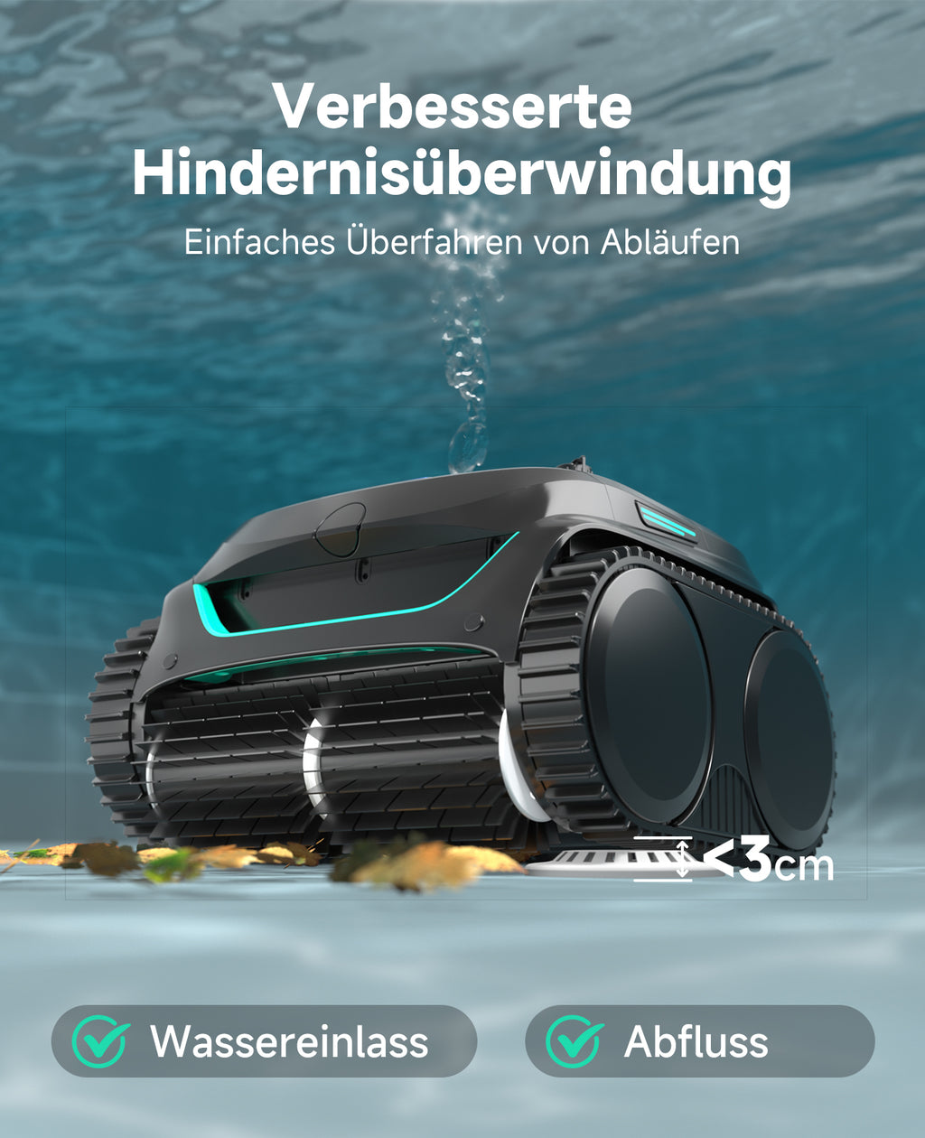 WYBOT C2 Poolroboter Akku Boden und Wand, 3-Fach Motor, Doppelfiltration, Wandkletter & Wasserlinienreinigung, 180 Min Laufzeit, für Einbaupools bis 150㎡, App-Steuerung(Dunkelschwarzgrün-Grau)
