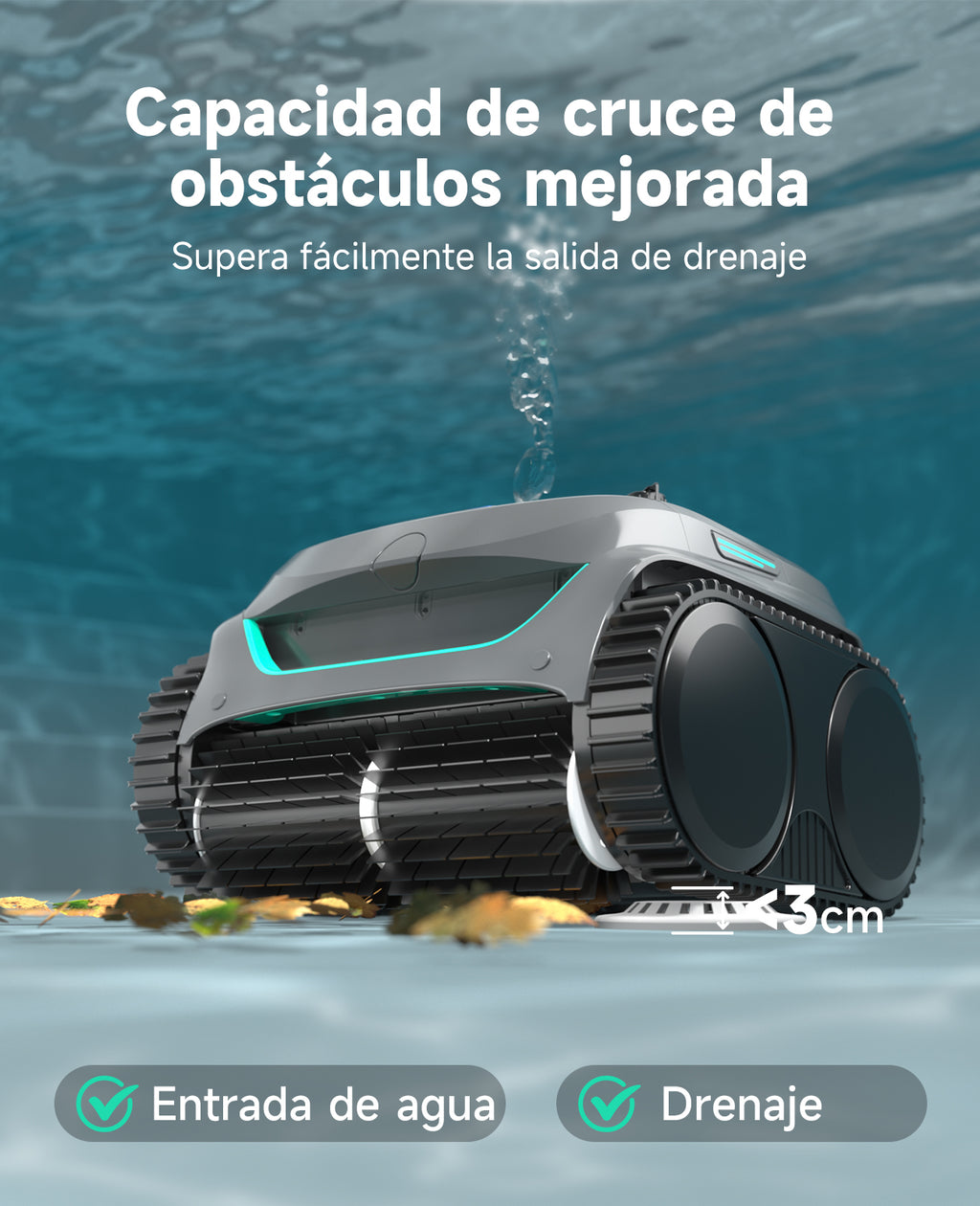WYBOT C2 Limpiafondos Piscina Robot Inalámbrico, 3 Motores, Doble Filtración, Limpieza Paredes y Línea de Agua, Autonomía 180 Min, para Piscinas Enterradas Hasta 150㎡, App(Verde gris oscuro-Gris)
