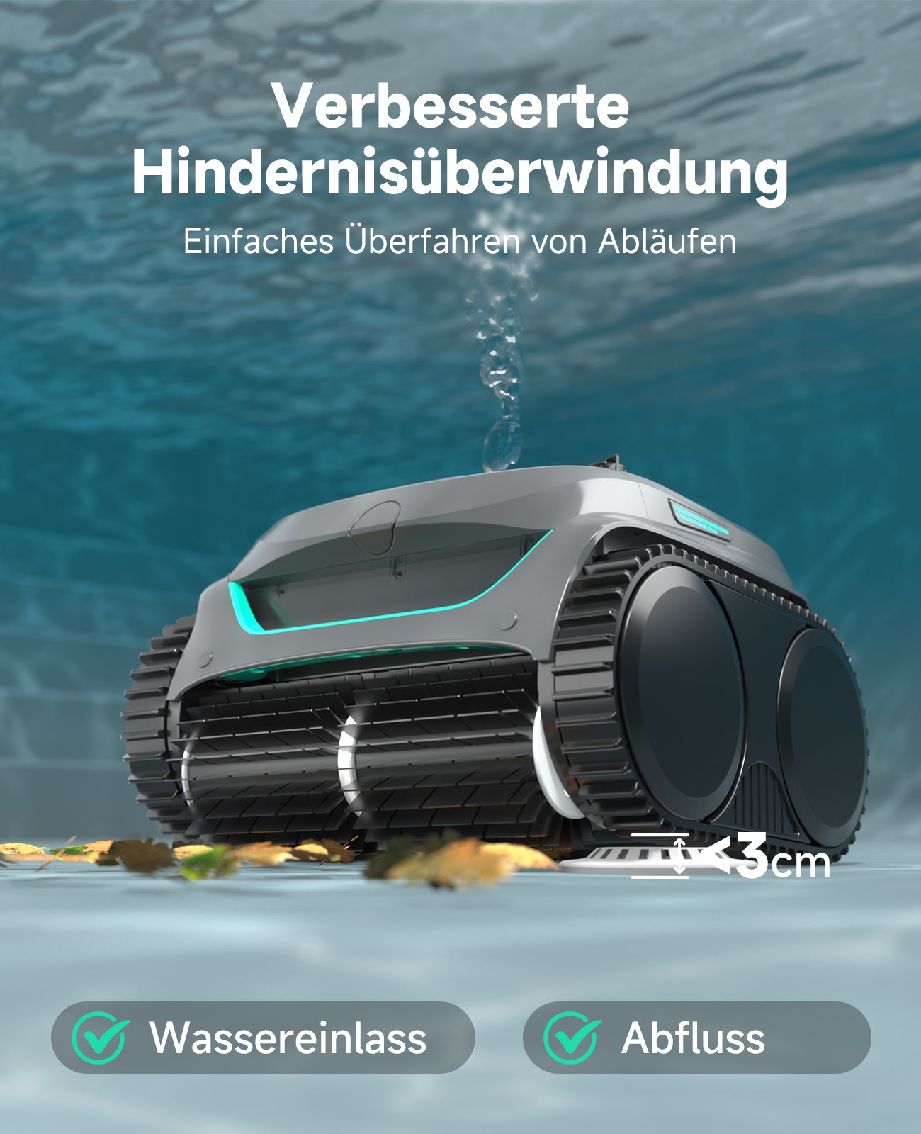 WYBOT C2 Poolroboter Akku Boden und Wand, 3-Fach Motor, Doppelfiltration, Wandkletter & Wasserlinienreinigung, 180 Min Laufzeit, für Einbaupools bis 150㎡, App-Steuerung(Dunkelgraugrün-Grau)